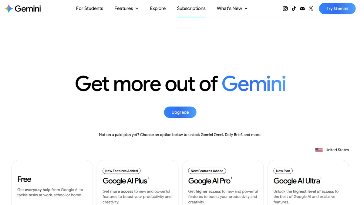 Gemini Notebook 공식 요금제 안내 화면