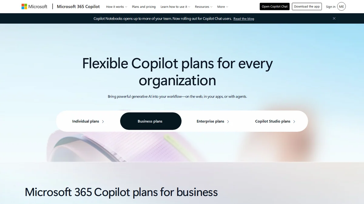 Microsoft Copilot 공식 요금제 안내 화면